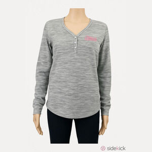 Bobby Brooks Sleepwear  gray henley top M V-neck buttons bow detail embroidered